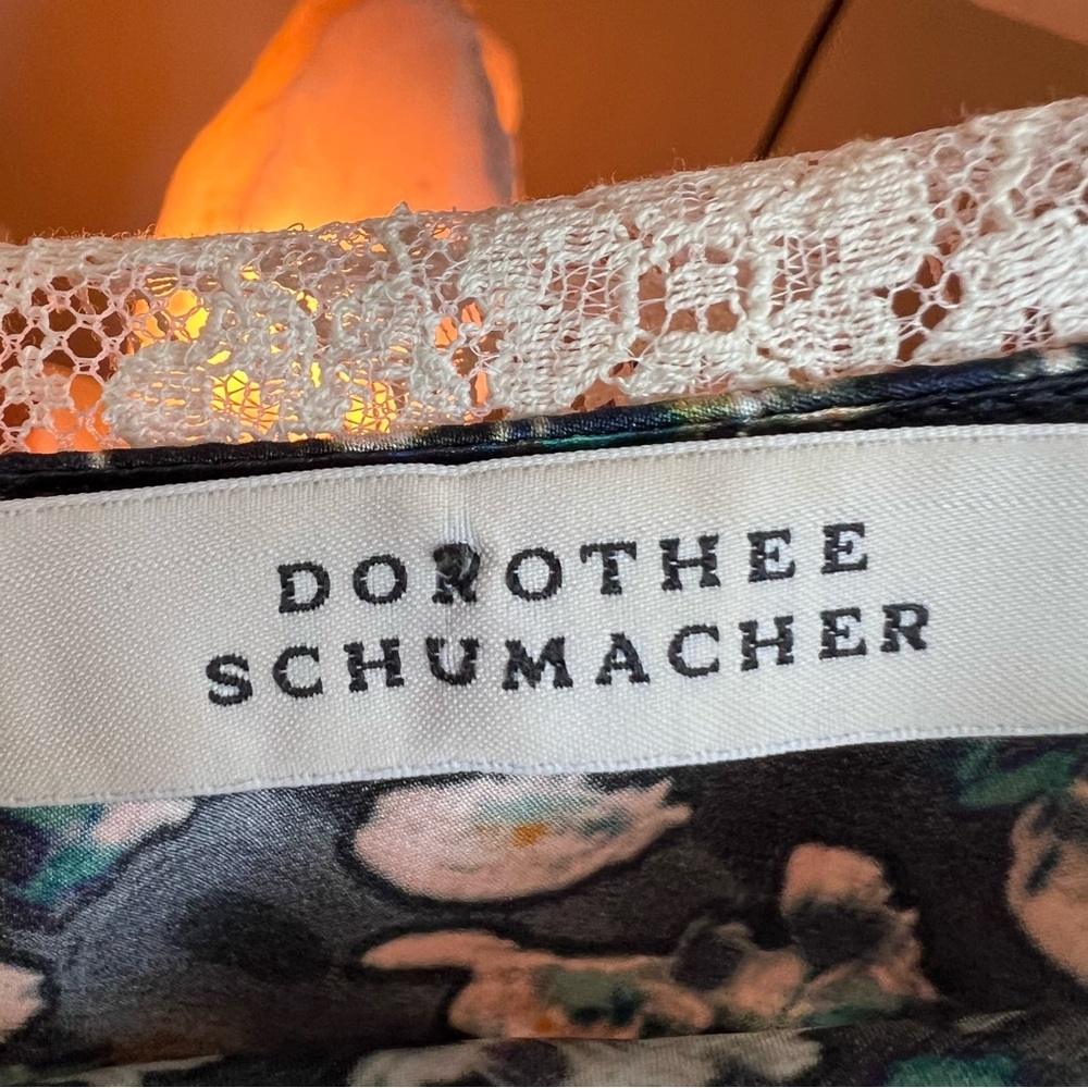DOROTHEE SCHUMACHER Silk Floral Lace Trim Camisole Top Navy Designer - Picture 6 of 11